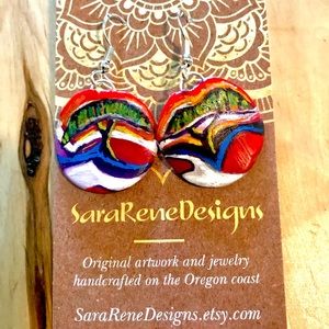 Bonsai Sunset- hand painted polymer clay earrings